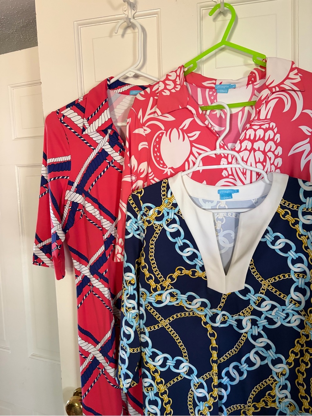 J McLaughlin 3 DRESSES — Pink Coral Floral, Coral Rope, Navy Chain size Medium